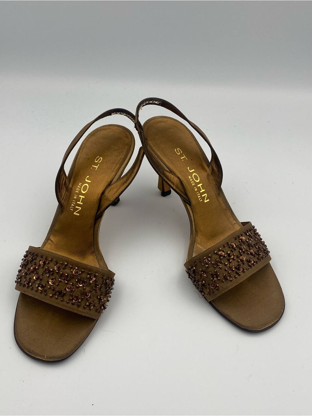 St. John Brown Beaded Slingback Sandals